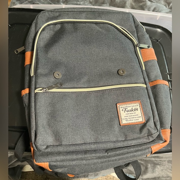 Grey and brown accented backpack with laptop sleeve! - Picture 3 of 4